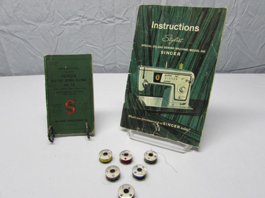 2 Vintage Instructions Book Singer Portable Electric Sewing Machine w/ 6 Bobbins