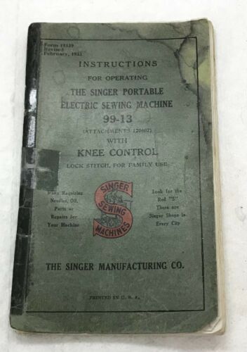Vintage Singer 99-13 Portable Sewing Machine with Knee Control Instructions 1935