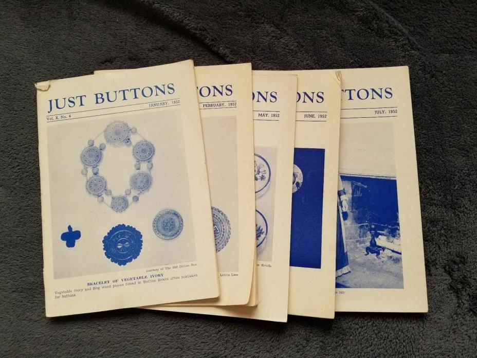 Vintage 1952 Just Buttons Collectors Magazines, 5 issues