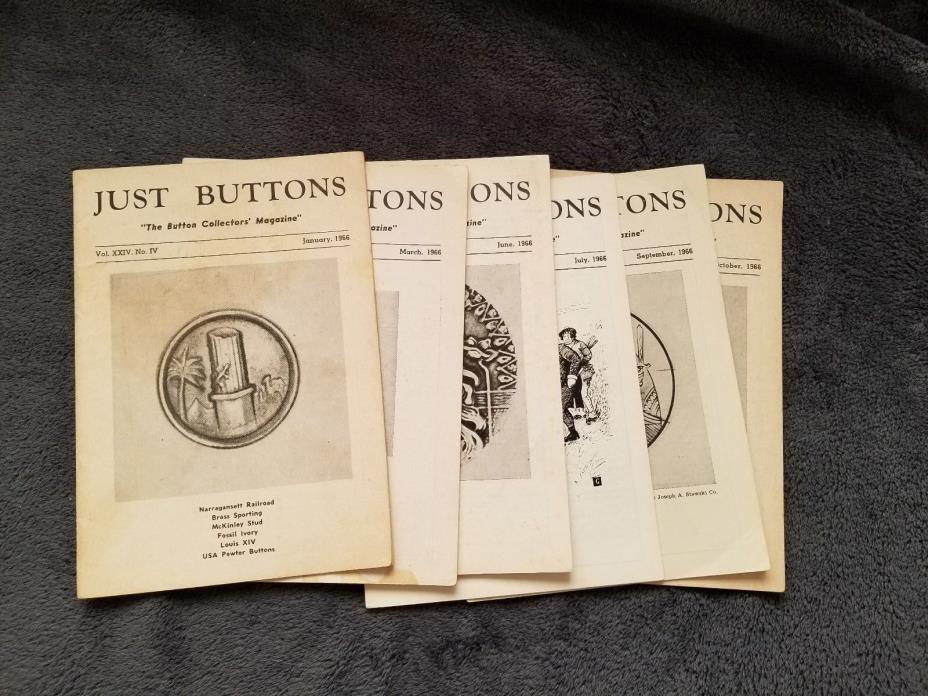Vintage 1966 Just Buttons Collectors Magazines, 6 issues