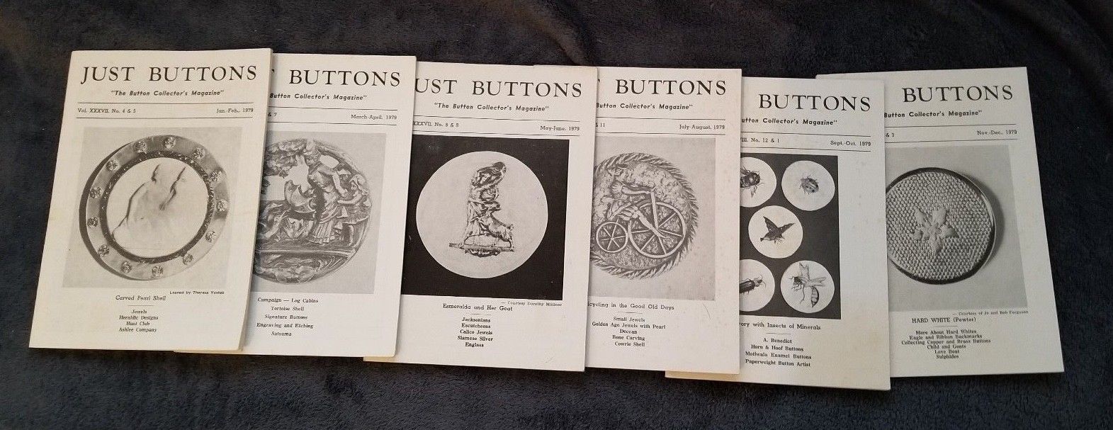 Vintage 1979 Complete Year Just Buttons Collectors Magazines,  6 issues