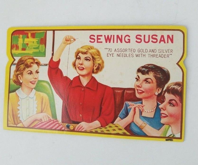 Vintage SEWING SUSAN Needle Packet Nickel Plated RUST Proof Needles Advertising
