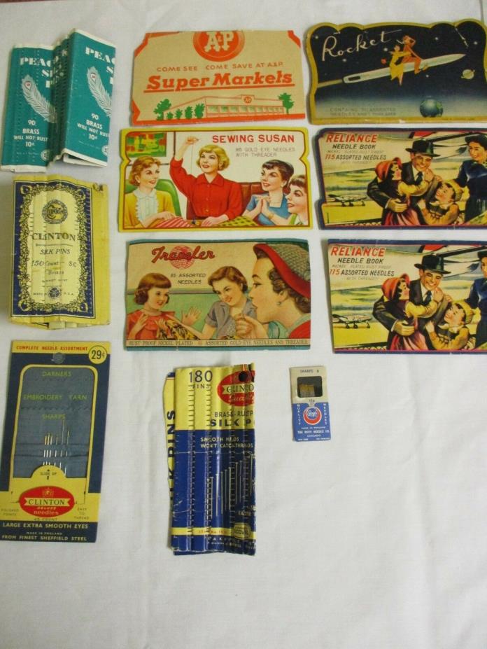11 Vintage Cardboard Advertising Needle Folders - Traveler-Rocket-Reliance-Boye