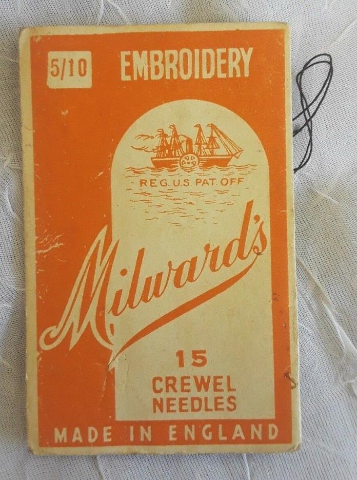 Vintage Milward's Thread Card Crewel Embroidery Needles Advertising England