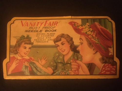 c1930s-40s Vanity Fair Rust Proof Needle Book Vintage Nickel Plated Gold Eye