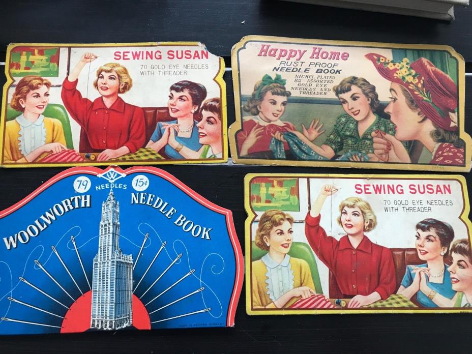 Vintage Sewing Susan Rust Proof Needle Book, great graphics & Colors 4 Books