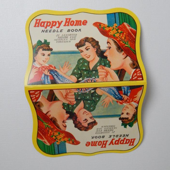 Vintage Happy Home Needle Book Gold Eye Needles and Threader Ladies Sewing