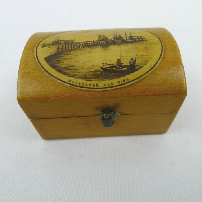 Mauchline Ware Treen Domed Trunk Box Morcambe Old Pier With Wood Thimble