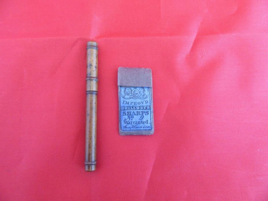 Antique Sharps Needles Packet & Brass Case w/ Needles