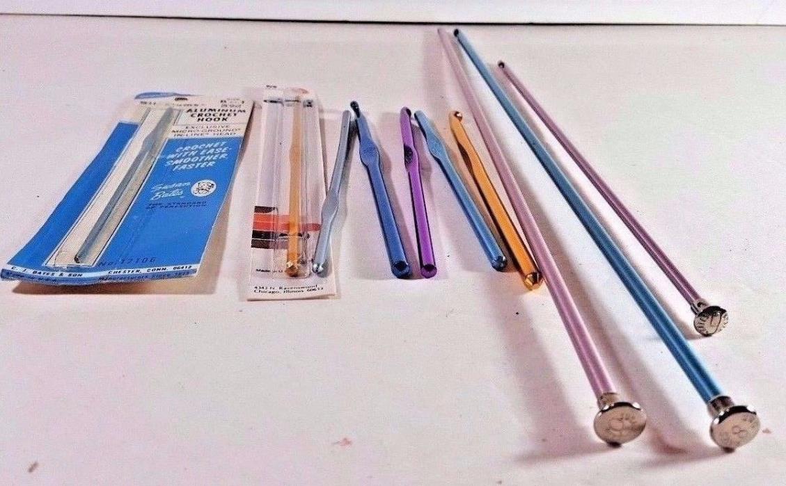 LOT OF 10 CROCHET NEEDLES ALUMINUM