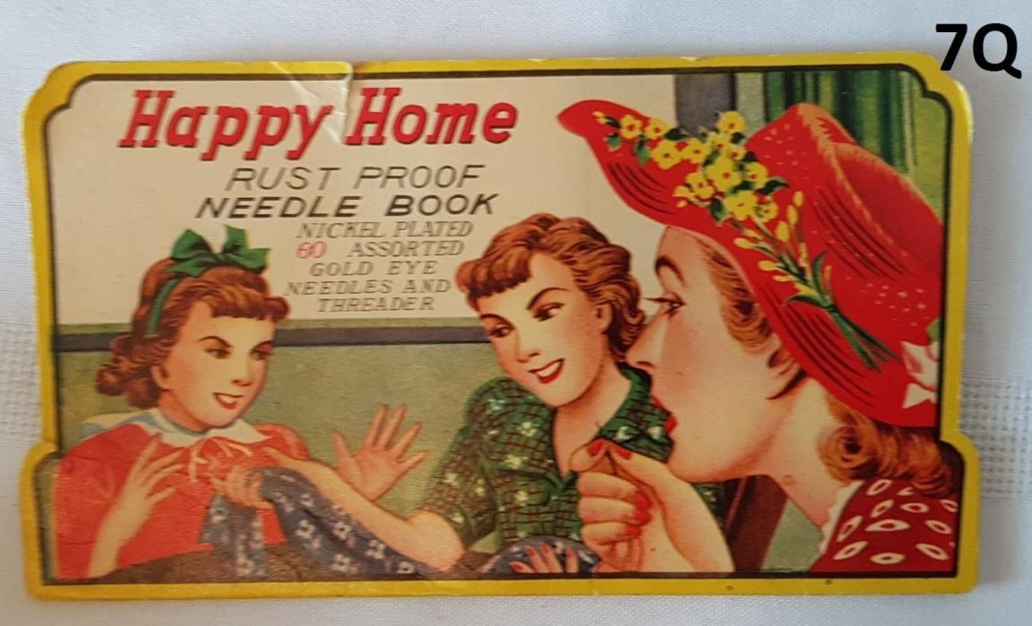 Vintage Happy Home Rust Proof Needle Book Gold Eye Needles