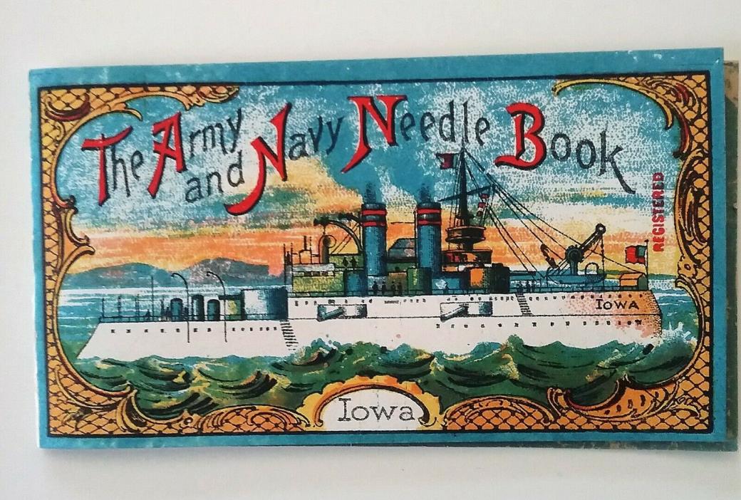Vintage Army Navy Needle Book Battleship Iowa/ Eagle Made in Germany