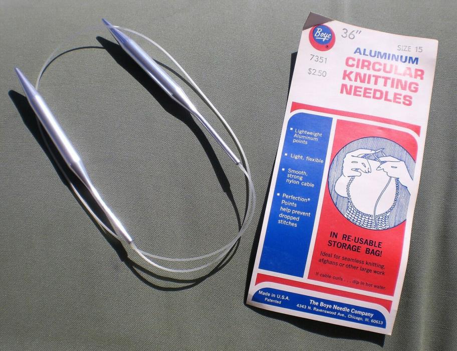 Vintage Boye Aluminum Circular Knitting Needles 7351 Size 15, 36