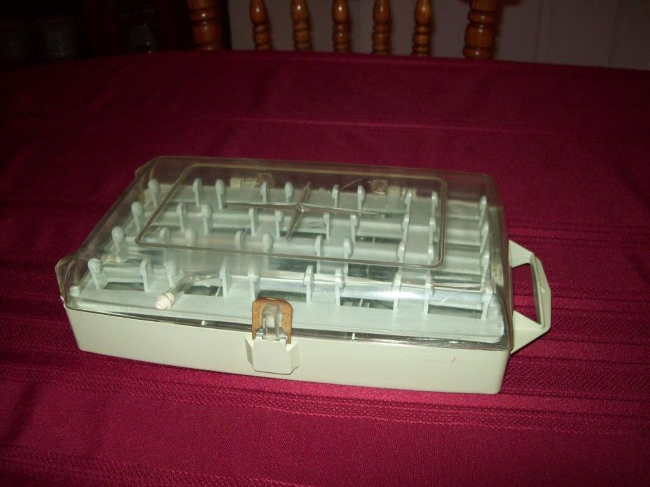 Vintage Sewing Case Travel Storage Thread Notions Green & Clear Plastic Avant