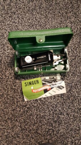 Vintage Singer Buttonholer Sewing Machine 8 Attachment in Green Case