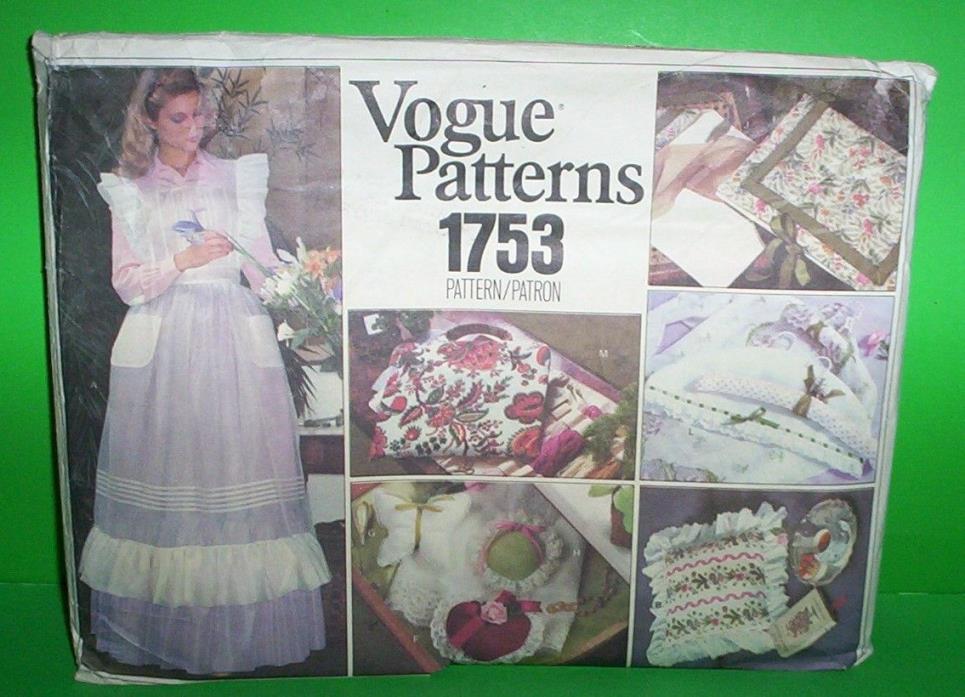 Vintage Boho PATTERN UNCUT Vogue 1753 Apron Gift Bag Hanger Cover Pillow Sachets