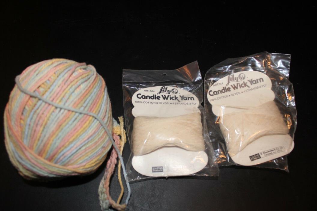 Lot 14 Vintage Crochet Hooks 1 Multi Colored Skein Yarn & 2 Pkgs Candwick Yarn