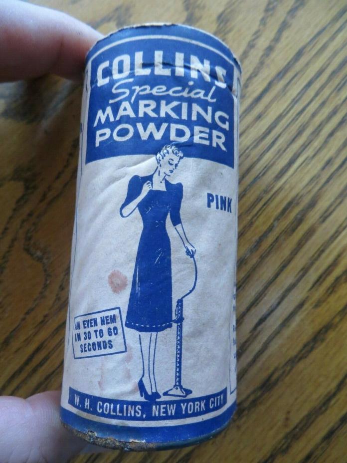 COLLINS SPECIAL MARKING POWDER FULL CONTENTS,PINK WITH  ADVERTISING ORIGINAL