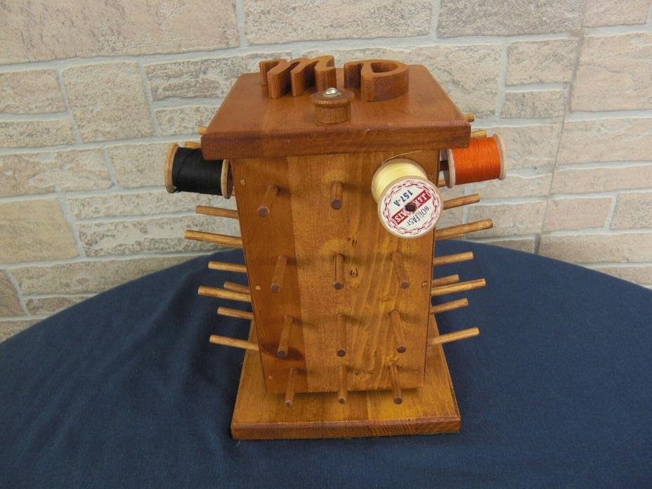 Vintage Revolving 48 Thread Spool Holder With Storage Compartment & Thread VNC
