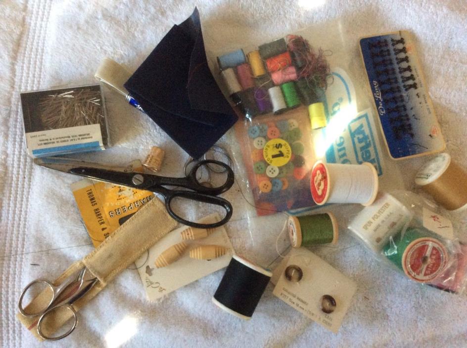 Lot of thread,scissors,thimble,  buttons and more