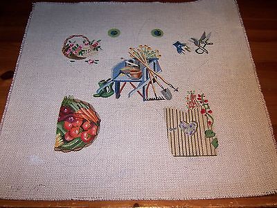 Hand Painted Needlepoint Canvas Gardening Fence Veggies Wheelbarrow Floral