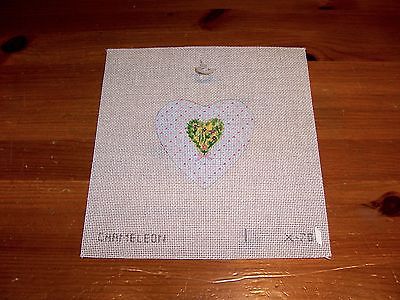 Hand Painted Needlepoint  Canvas Heart within a Heart Floral Johnny Jump Ups