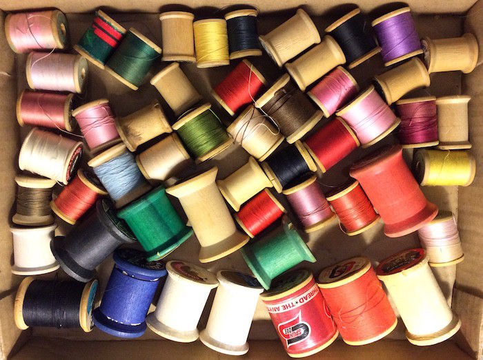 Lot of 53 Wooden Spools of Thread Some Vintage