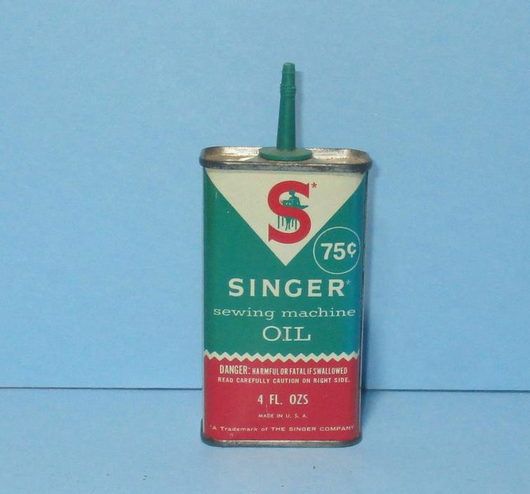 Vintage SINGER SEWING MACHINE OIL Tin Litho Metal Can Bottle 75c 4 oz USA