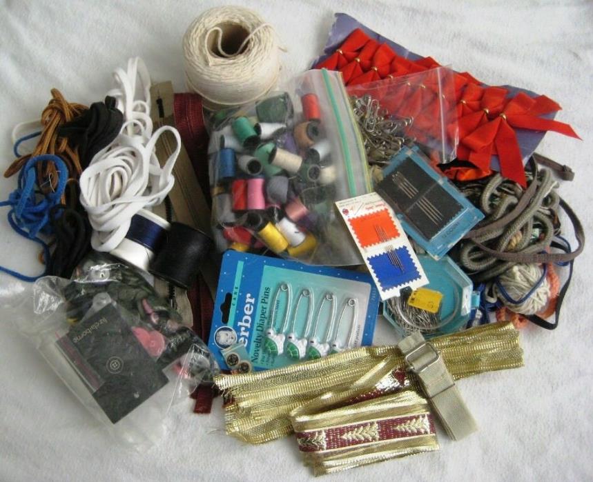 Vintage LOT of Sewing-Craft Notions-Junk Drawer-Buttons-Cord-pins&needles-zipps