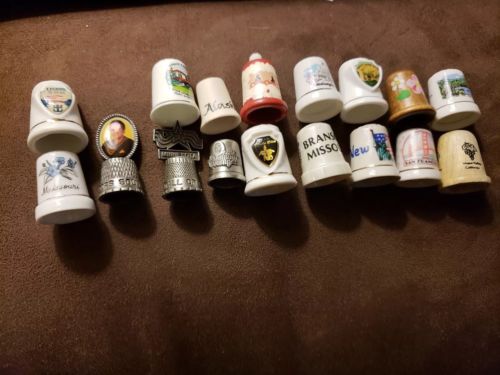 17 Collectible Thimbles Wayne Newton Pewter Ceramic New York Wooden etc