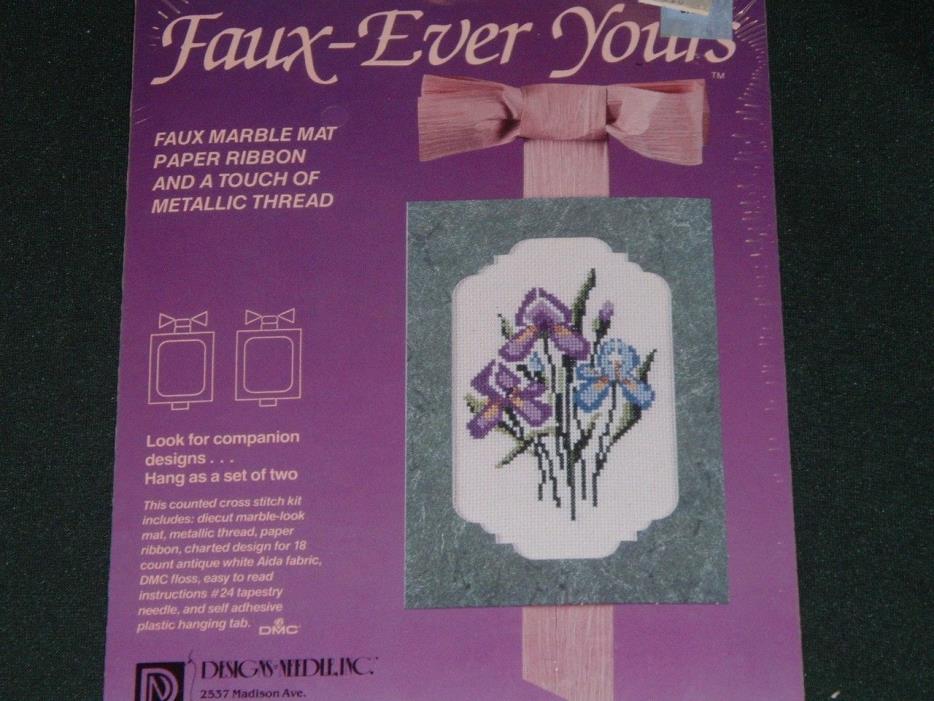 Vtg 80s Faux Ever Yours Purple Iris FlowersRibbon Matt Cross Stitch Kit NIP #lk