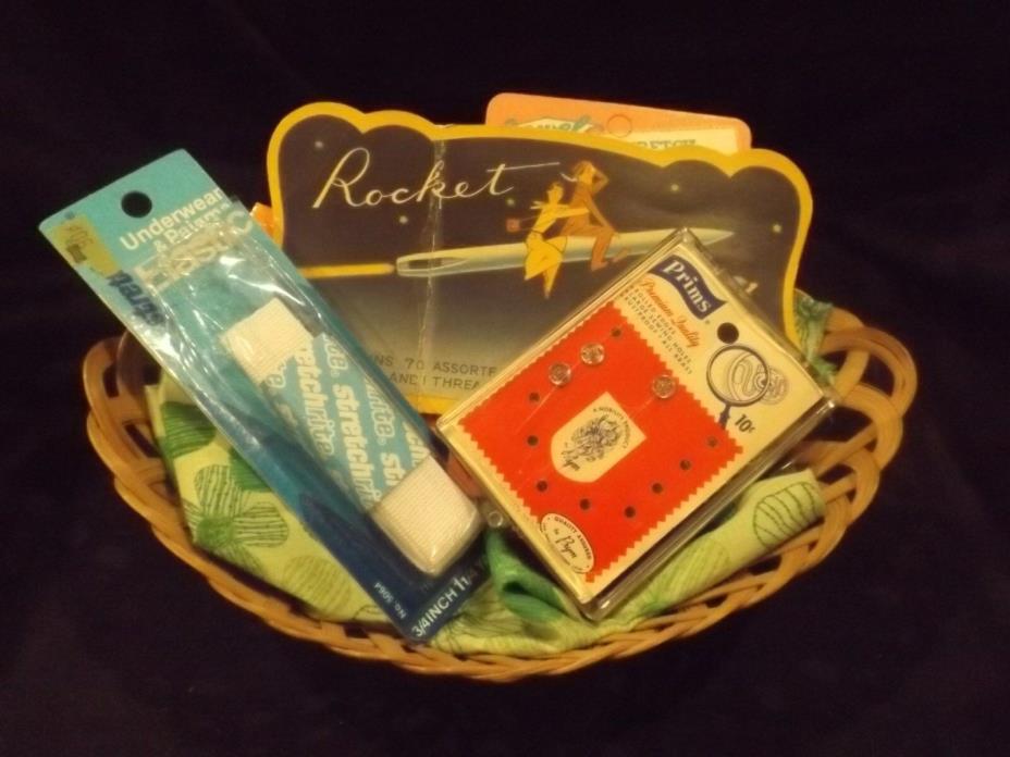 Vintage basket of sewing notions