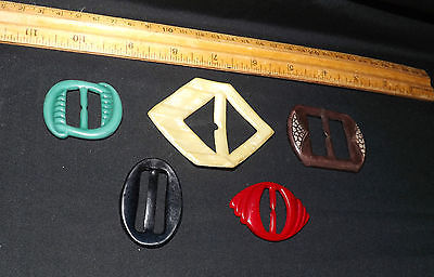 Antique Celluloid Ladies Belt Buckles. Lot of Five. Nice Variety