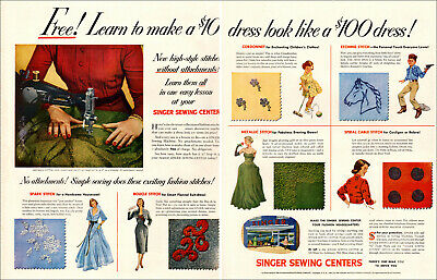 1952  AD SINGER SEWING CENTERS Learn Spark, Boucle, Spral stitch and more 022419