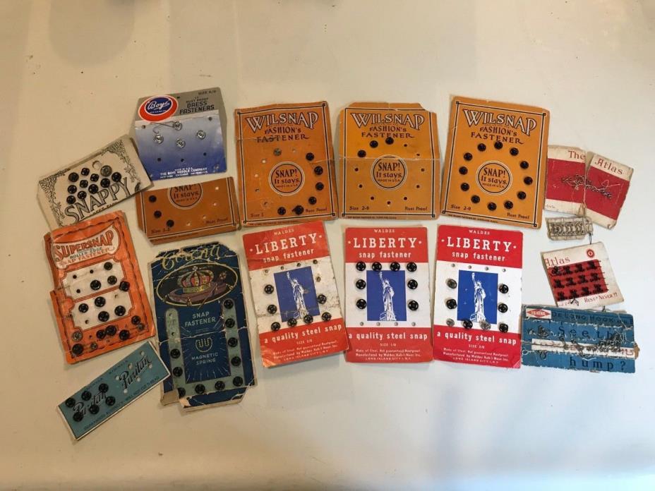 Vintage Lot Sewing Snaps Hooks Eye Guards on Cards Wilsnap, Liberty, Supersnap