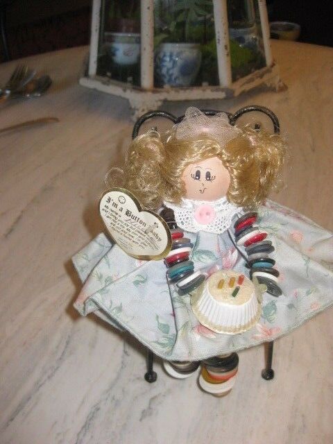 Vintage Button Baby Doll Birthday Girl
