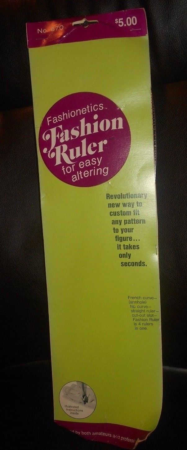 NOS Vintage Fashionetics PLASTIC FASHION RULER Sewing Tailoring Tool #670