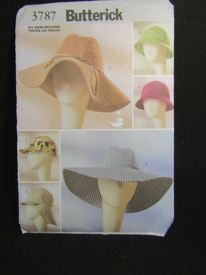 Sewing Pattern Butterick 3787 Hats Floopy Small rim Cap Uncut D1-22