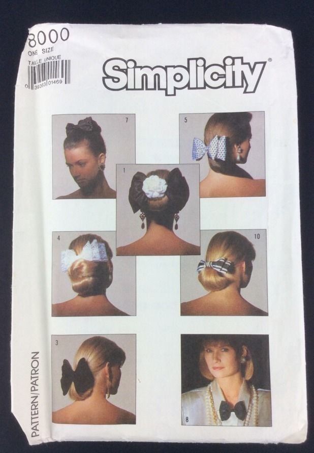 Sewing Pattern Simplicity 8000 Bows Hair Neck PA118