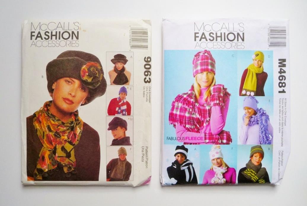 Winter Hats, Scarves for Women & Men LOT 2, McCalls 9063 4681 Sewing Patterns UC