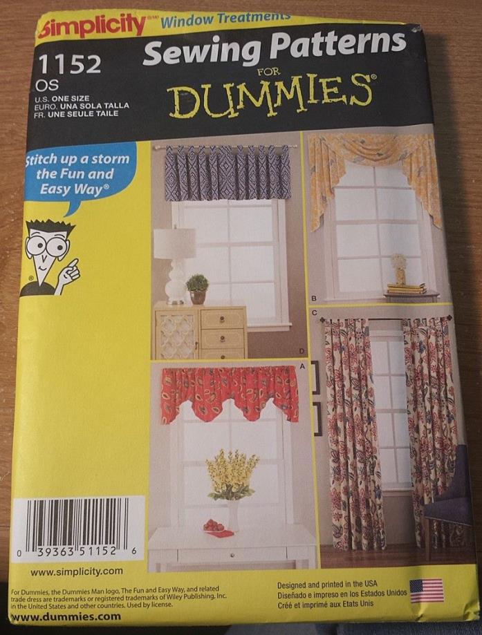 Simplicity 1152 Sewing Patterns for Dummies Window treatments UNCUT