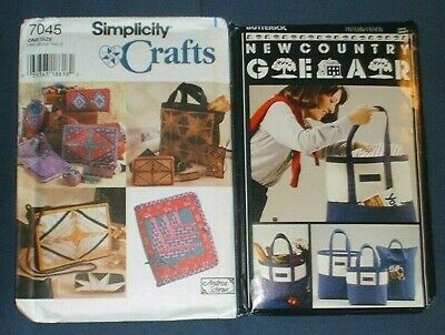 Lot 2 patterns TOTE BAGS (3 sizes) & ACCESSORIES needle case, scissors holder ++
