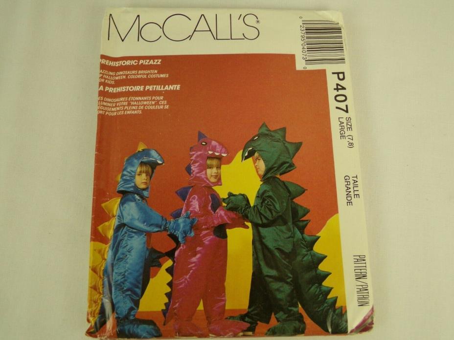 McCall's P407 Children's DINOSAUR Prehistoric Pizazz Costume Pattern Size L 7 8