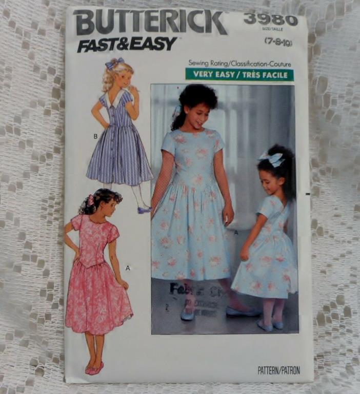 Butterick 3980 Girls size 7-8-10 Dress Petticoat Bow  (complete uncut)