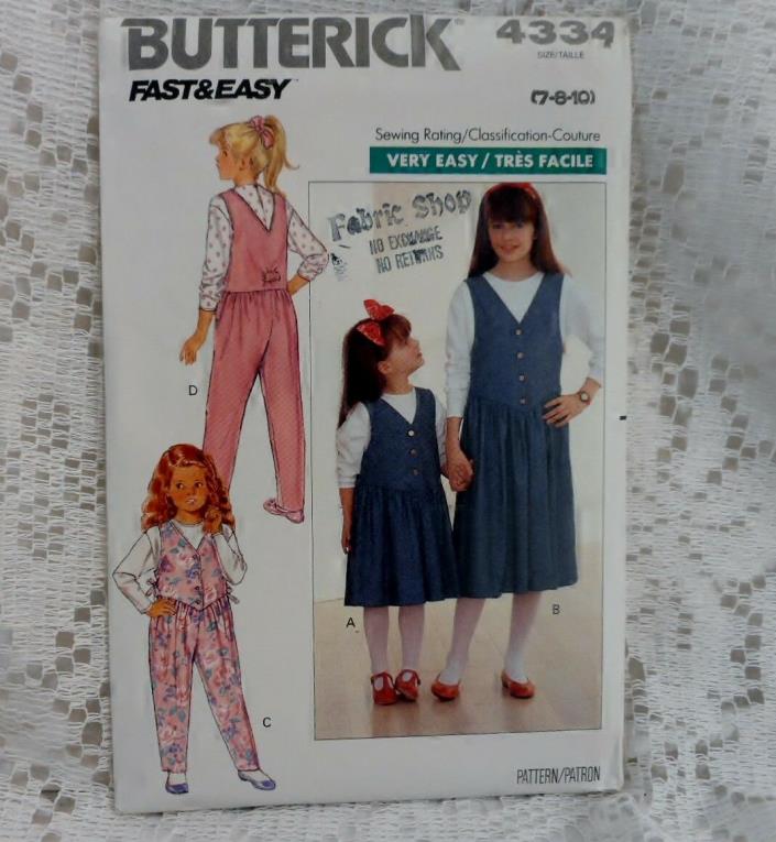 Butterick 4334 Girls size 7-8-10 Dress Jumper Jumpsuit Top (complete uncut)