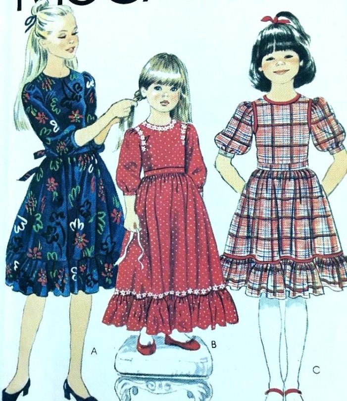 Vintage Sewing Pattern Girls Dress 1970s Size 8 Bust 27 Prairie Ruffle PA176
