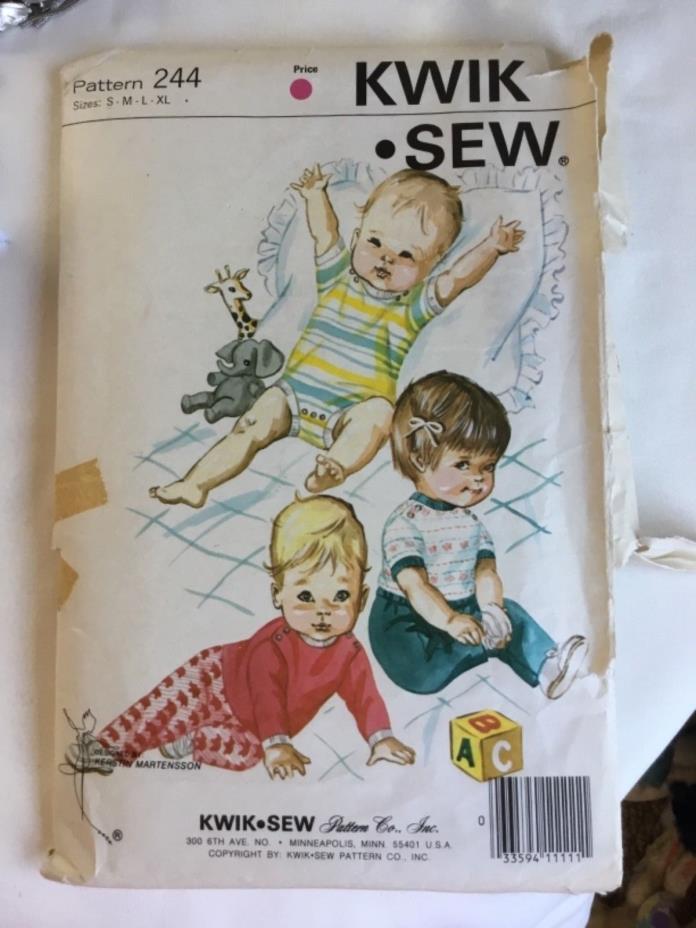 Vintage Baby Kwik Sew #244 Pants Romper and T Shirt Sewing Pattern