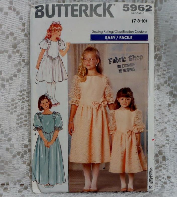 Butterick 5962 Girls size 7-8-10 Dress Wedding Formal Ruffles( Complete uncut)
