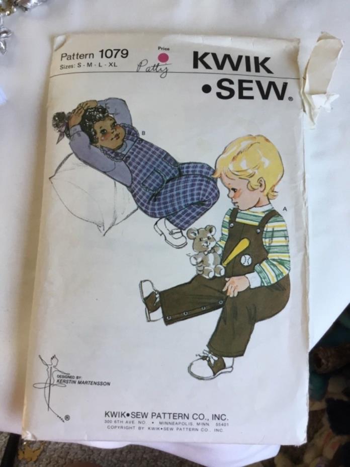 Vintage Baby Kwik Sew #1079 Overalls and T Shirt Sewing Pattern