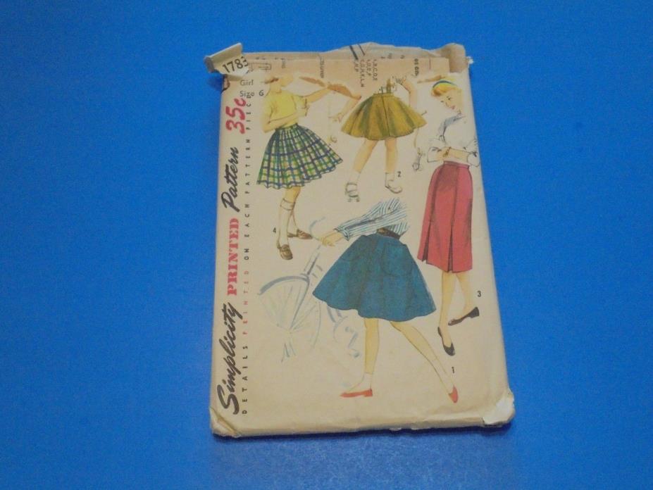 VTG 1950s Sewing Pattern Girls Set of Skirts Size 6 Simplicity 1783